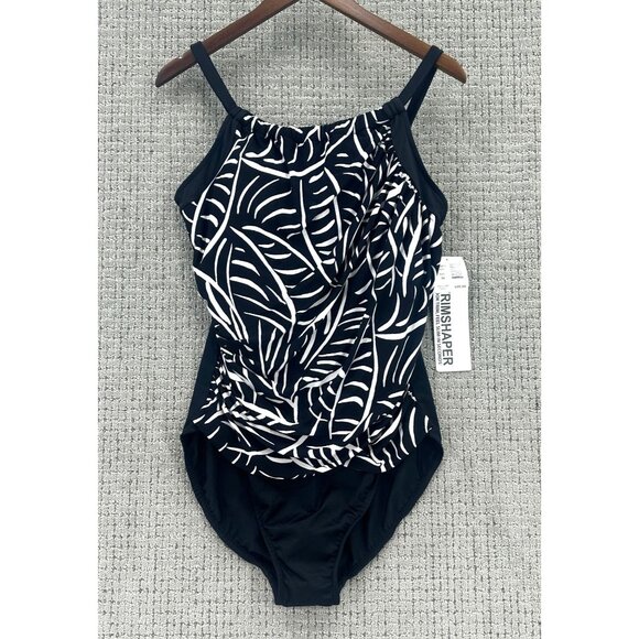 Trimshaper Swimsuit Womens Size 16 Black White One Piece Tummy Control NWT - Picture 1 of 14